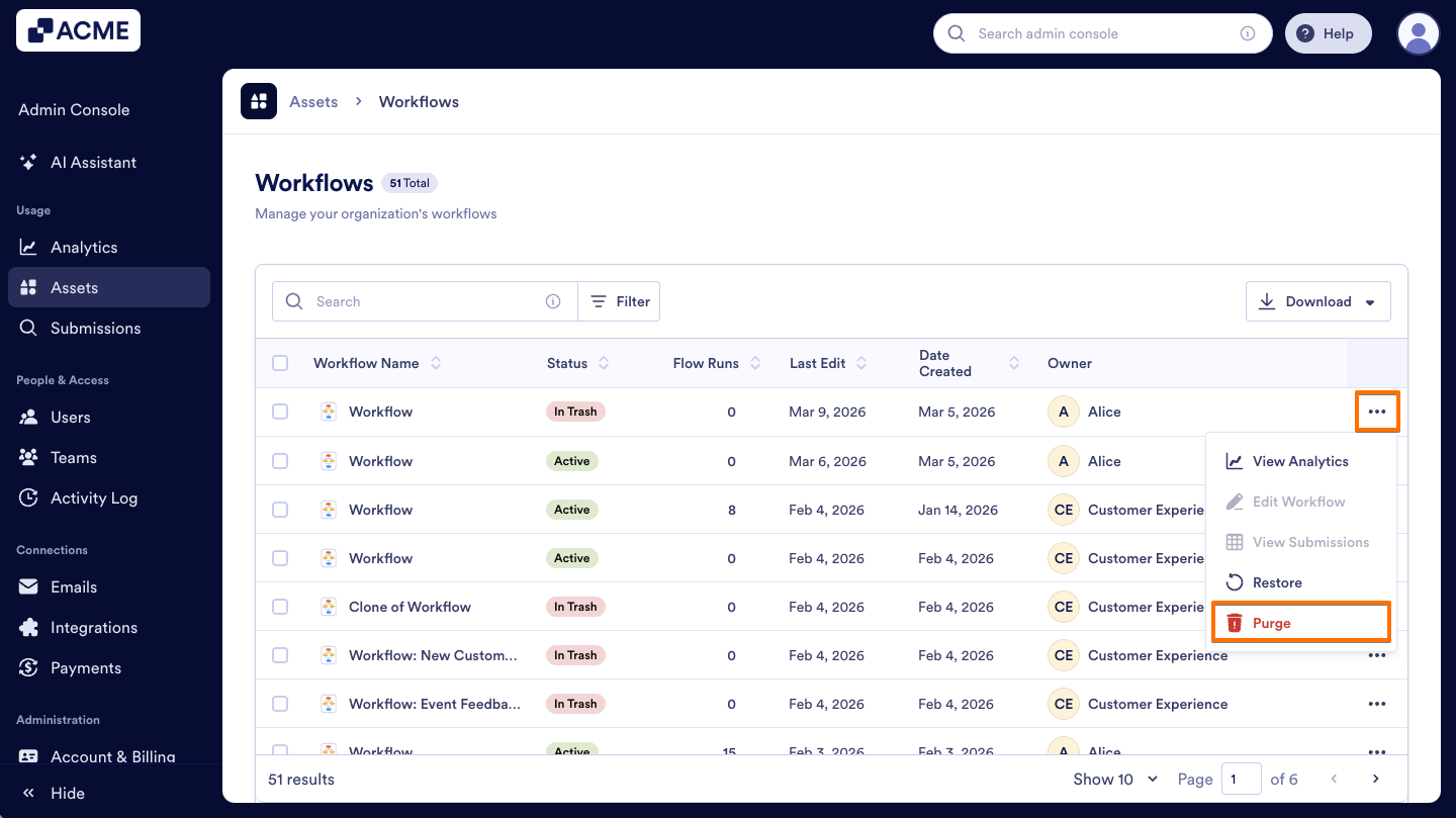 How to Trash or Restore Workflows in Your Organization from the Admin Console Image-10