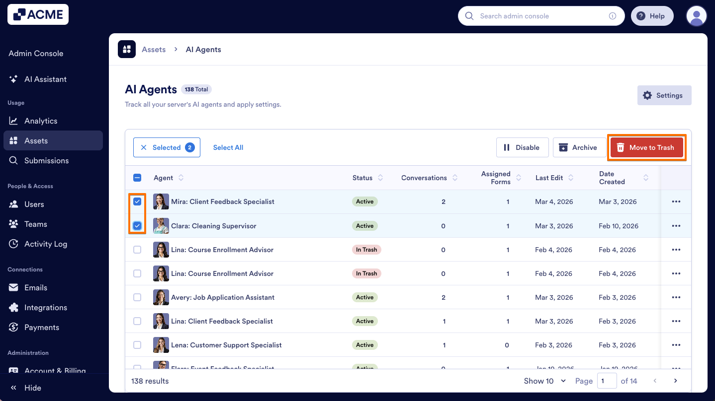 How to Trash or Restore Agents in Your Organization from the Admin Console Image-10