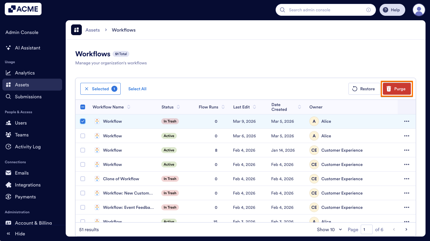 How to Trash or Restore Workflows in Your Organization from the Admin Console Image-12
