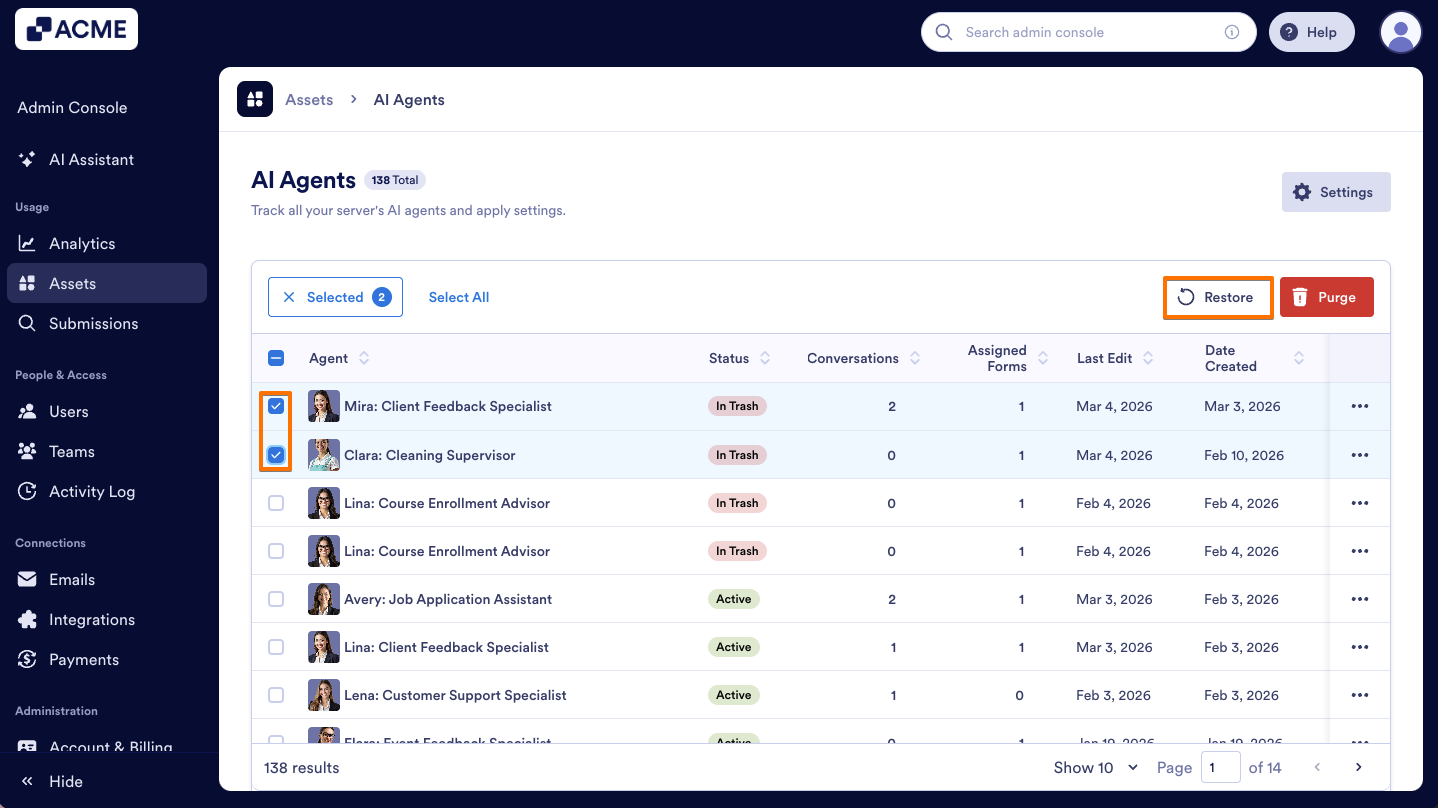 How to Trash or Restore Agents in Your Organization from the Admin Console Image-12