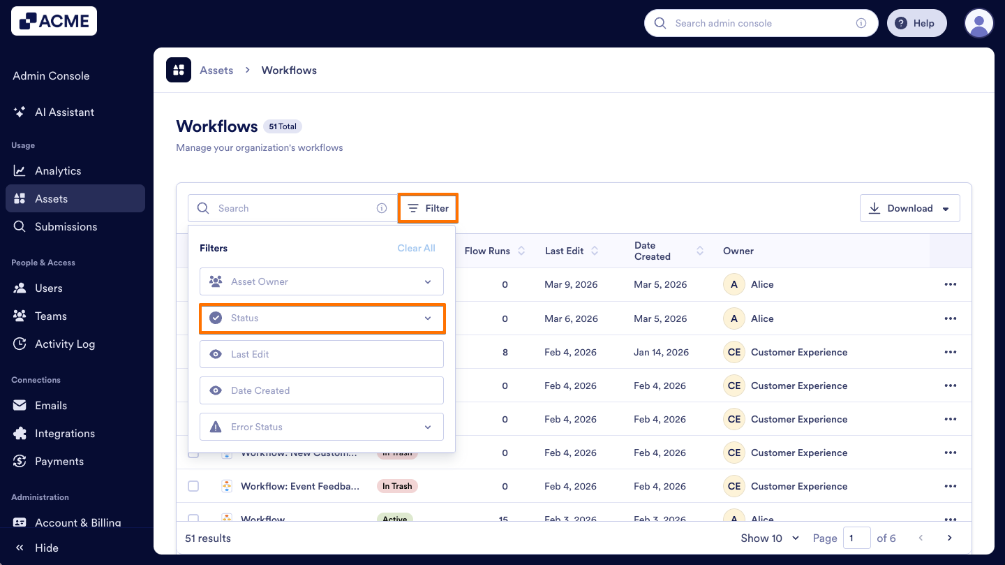 How to Trash or Restore Workflows in Your Organization from the Admin Console Image-20