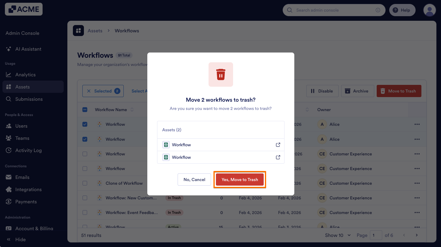 How to Trash or Restore Workflows in Your Organization from the Admin Console Image-15