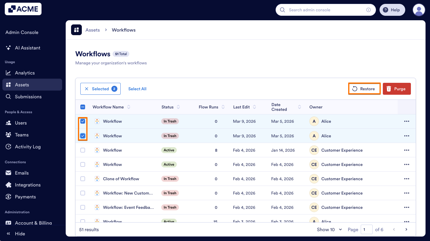 How to Trash or Restore Workflows in Your Organization from the Admin Console Image-16