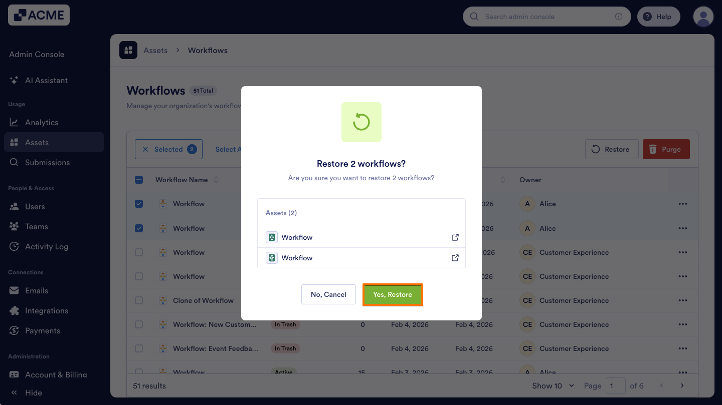 How to Trash or Restore Workflows in Your Organization from the Admin Console Image-17