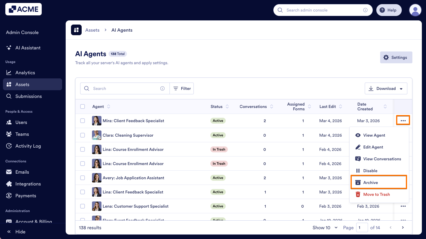 How to Archive or Unarchive Agents in Your Organization from the Admin Console Image-2