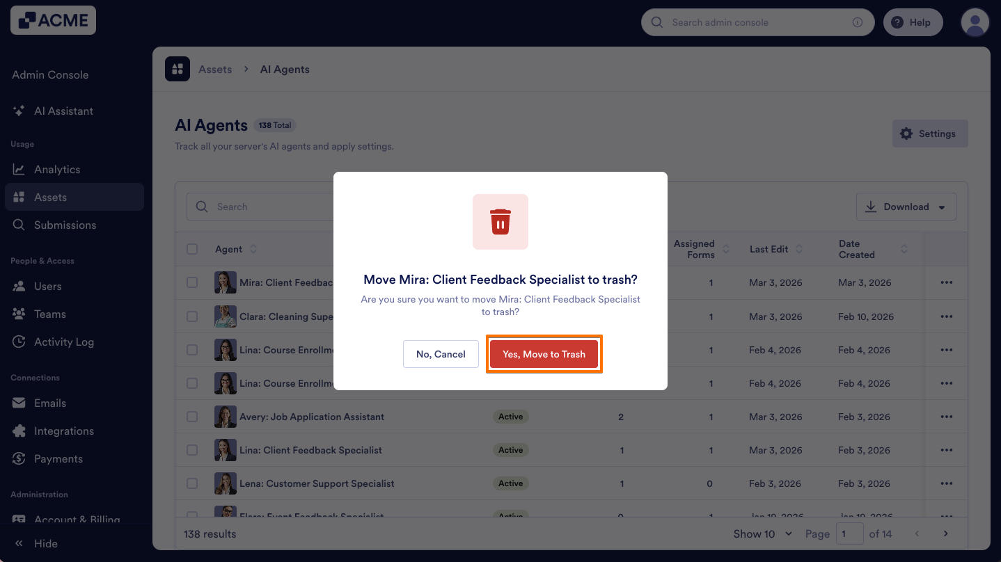 How to Trash or Restore Agents in Your Organization from the Admin Console Image-3