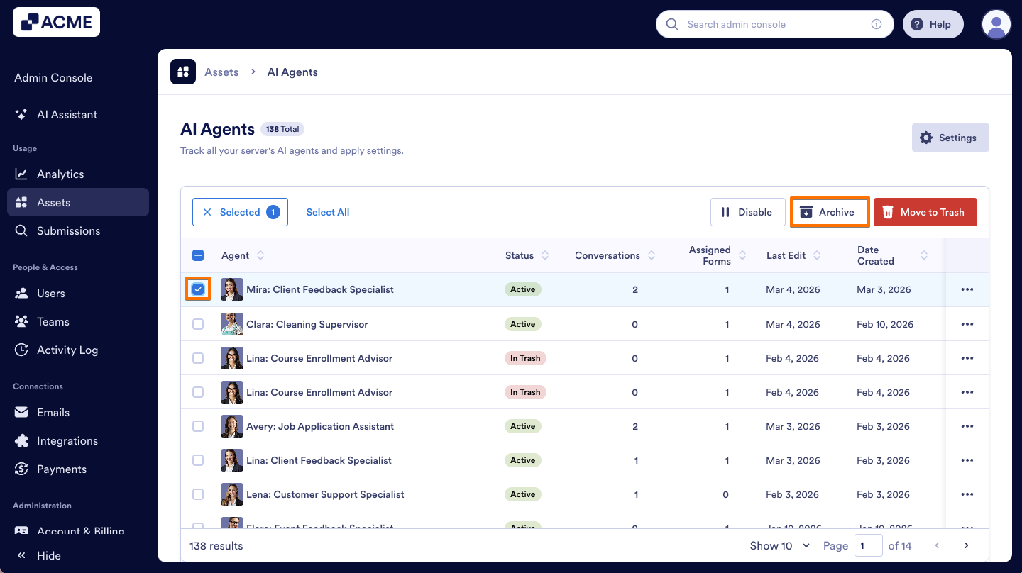 How to Archive or Unarchive Agents in Your Organization from the Admin Console Image-4