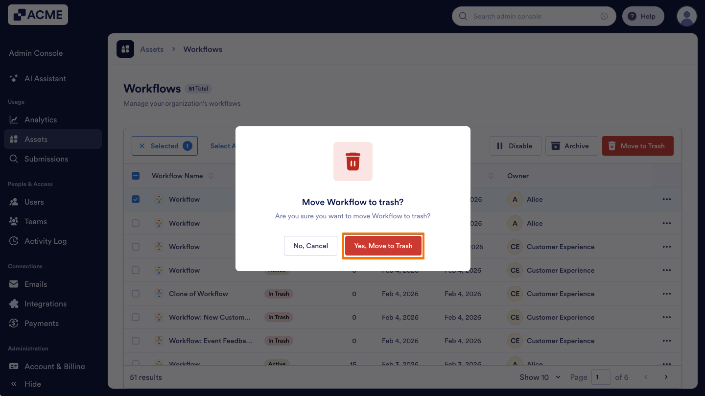 How to Trash or Restore Workflows in Your Organization from the Admin Console Image-5