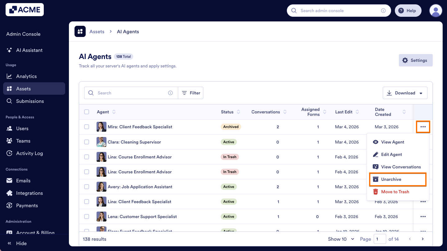 How to Archive or Unarchive Agents in Your Organization from the Admin Console Image-6