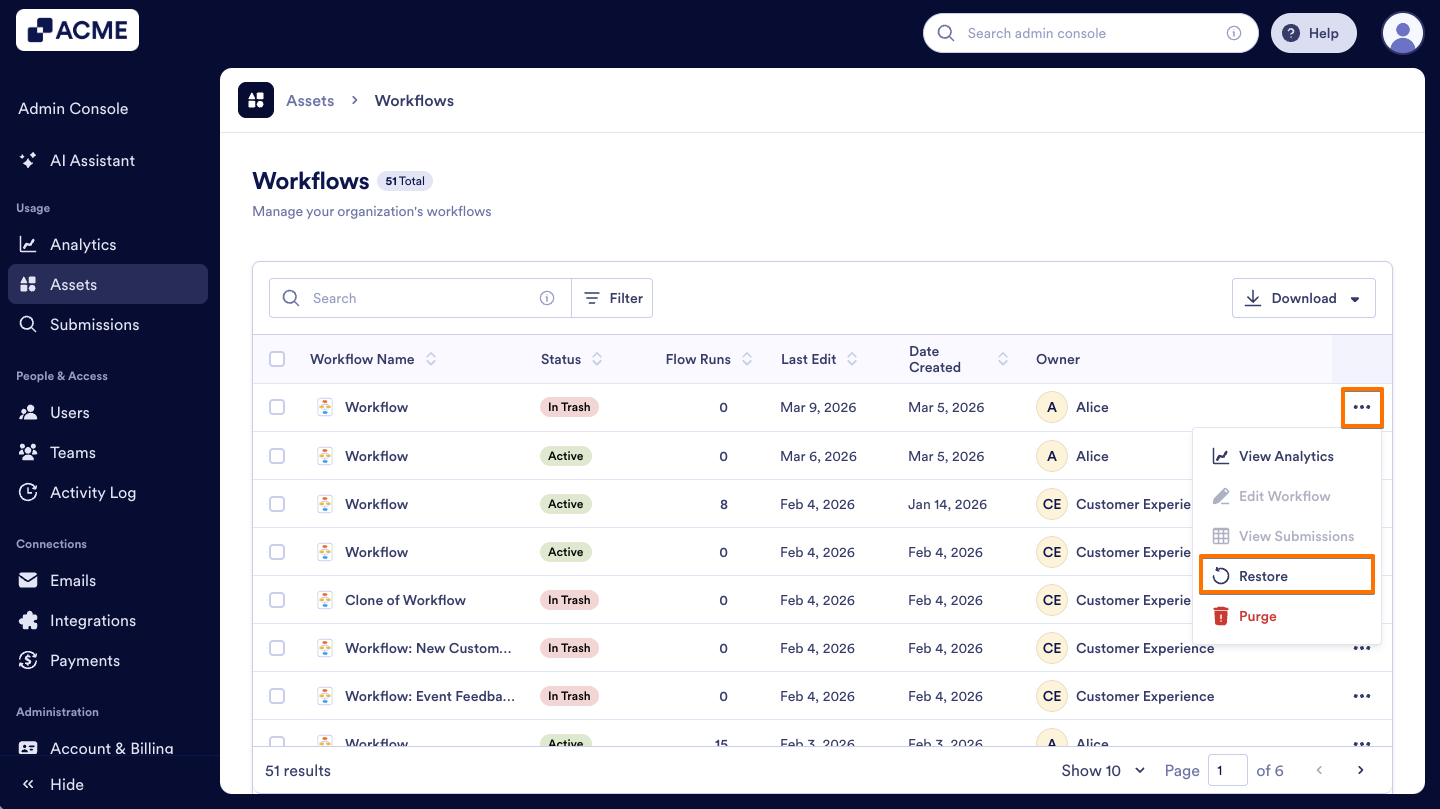 How to Trash or Restore Workflows in Your Organization from the Admin Console Image-6