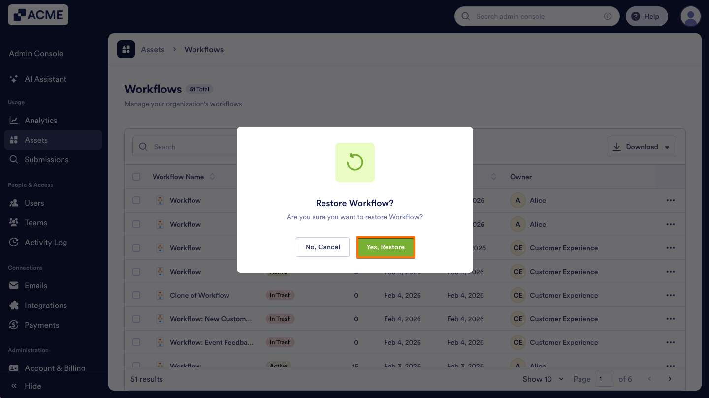 How to Trash or Restore Workflows in Your Organization from the Admin Console Image-7
