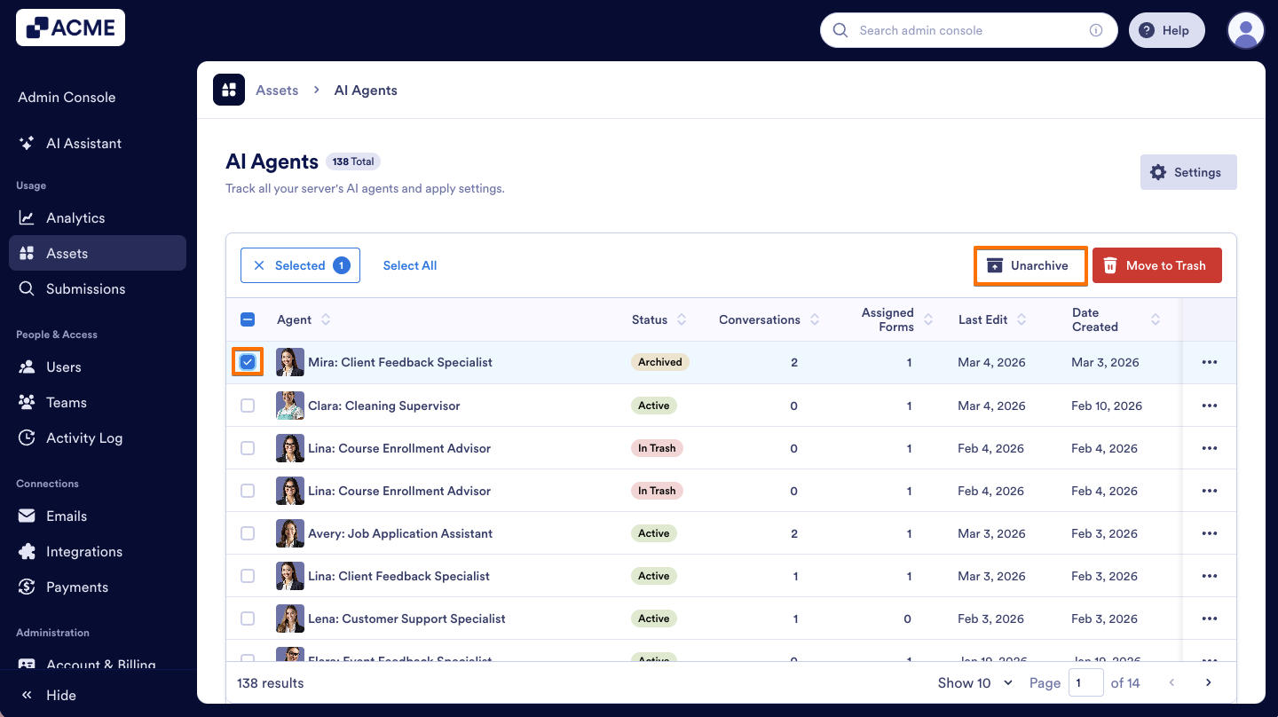 How to Archive or Unarchive Agents in Your Organization from the Admin Console Image-8