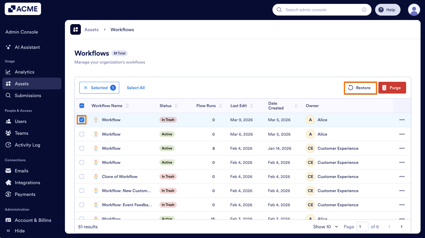 How to Trash or Restore Workflows in Your Organization from the Admin Console Image-8