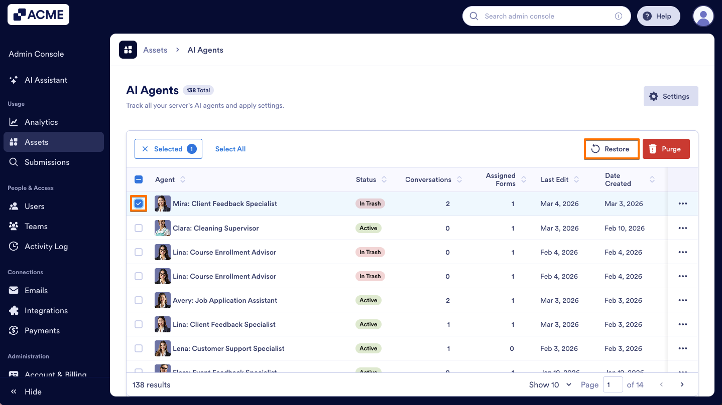 How to Trash or Restore Agents in Your Organization from the Admin Console Image-8