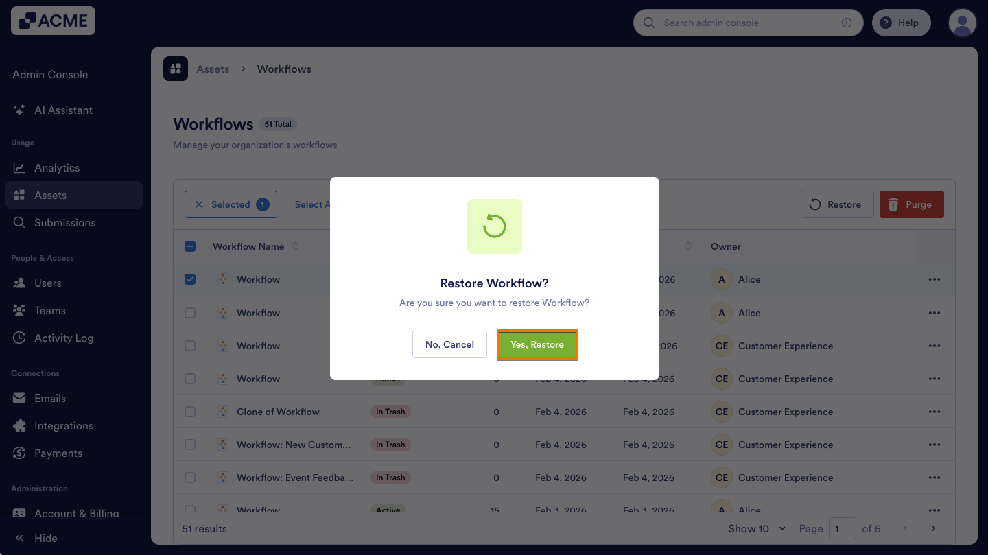 How to Trash or Restore Workflows in Your Organization from the Admin Console Image-9