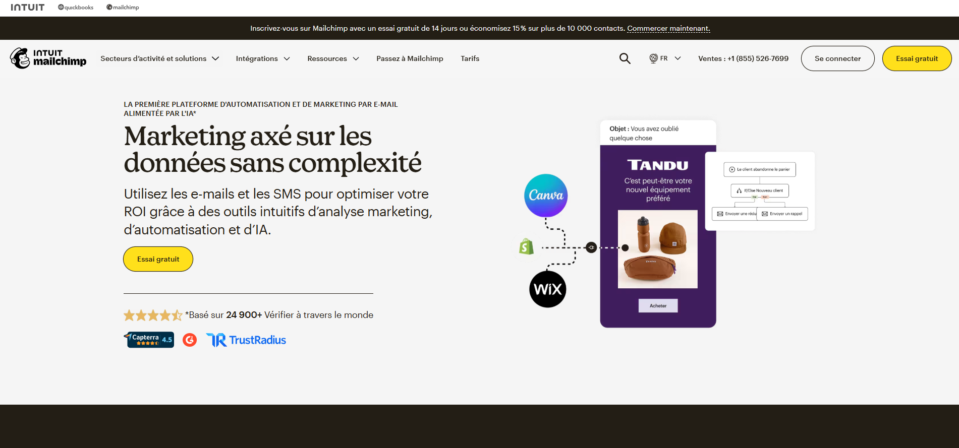 Capture d'image de la page d'accueil du site web MailChimp