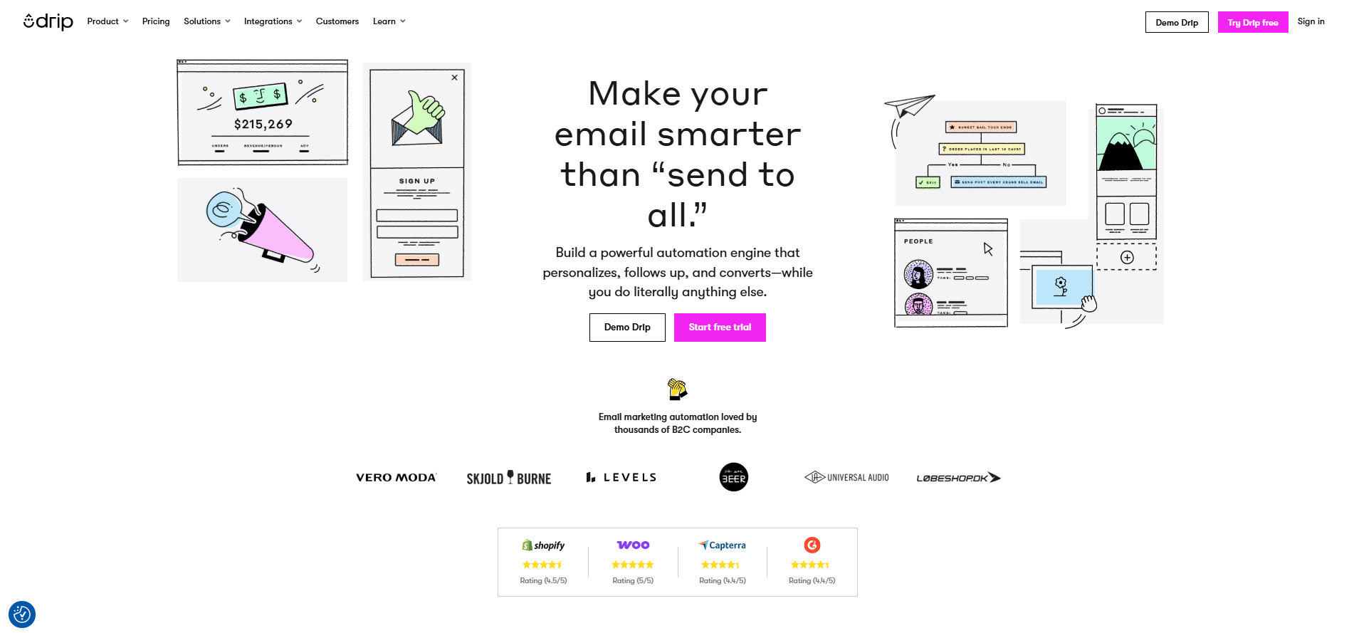 Capture d'écran de la page d'accueil du site web Drip