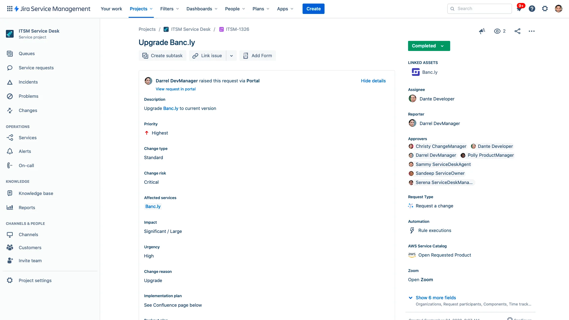 Jira Service Management User Interface