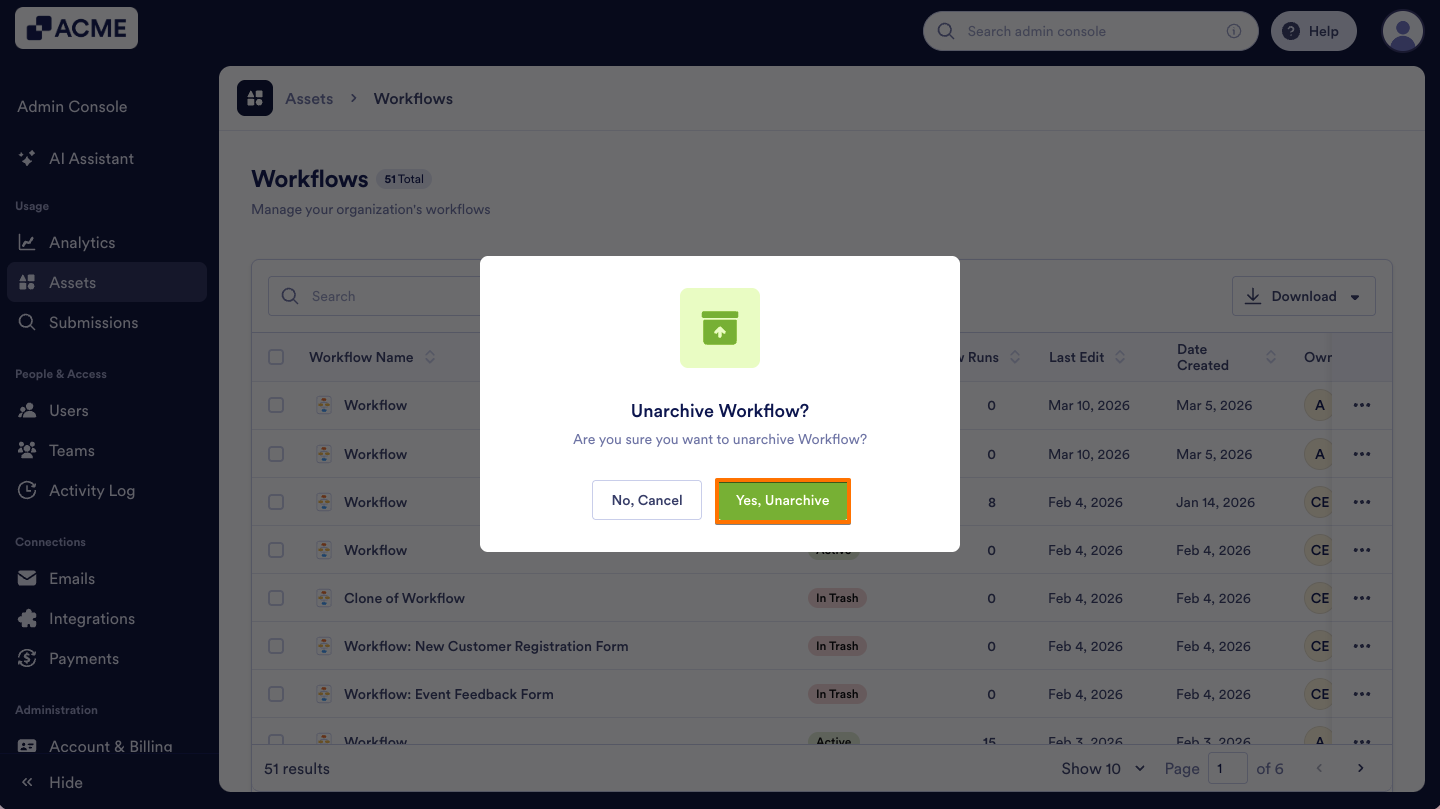 How to Archive or Unarchive Workflows in Your Organization from the Admin Console Image-7