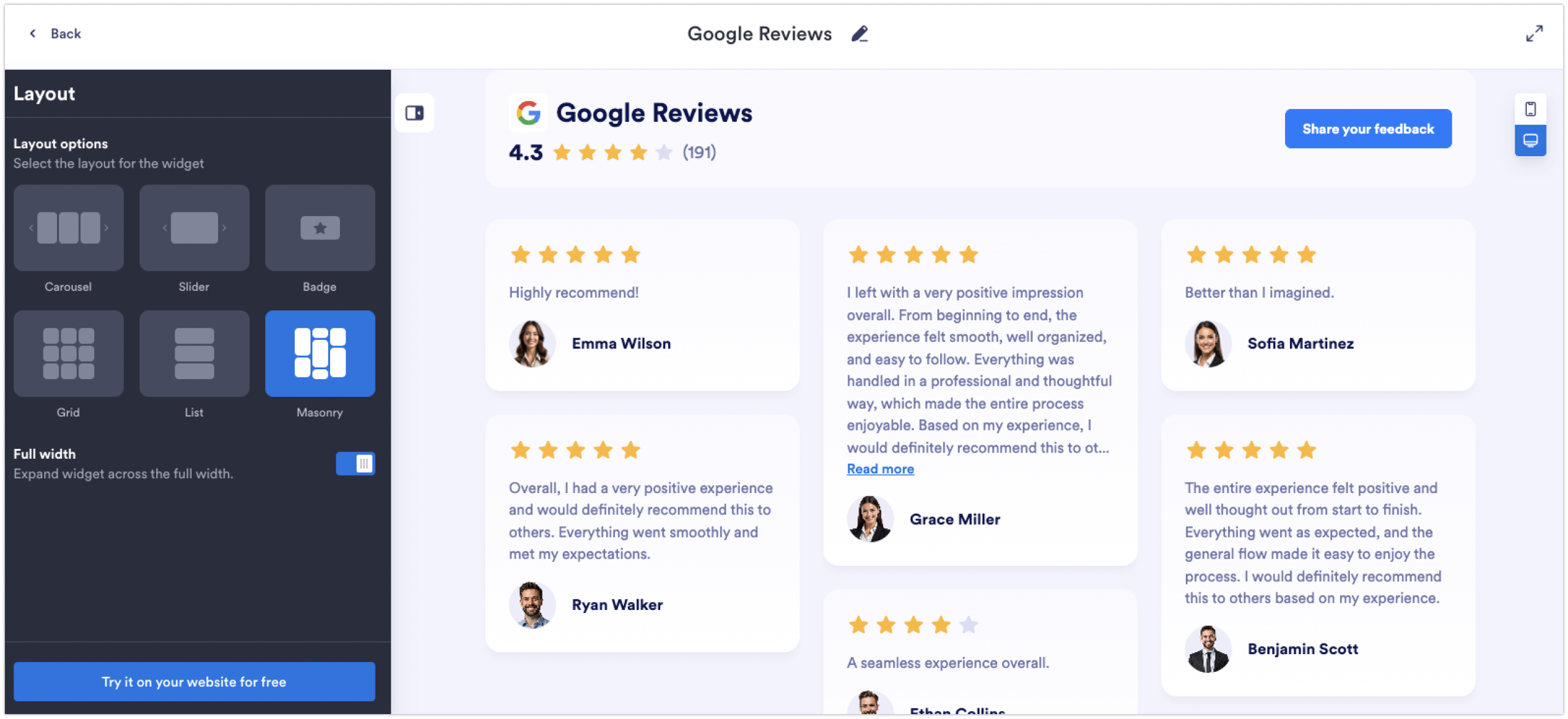 Jotform Google Reviews Widget Builder