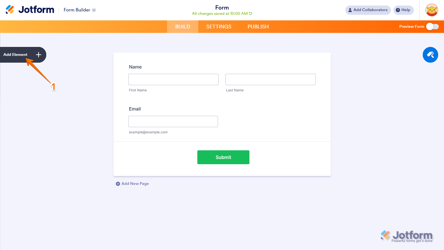 Add Element button in Jotform Form Builder