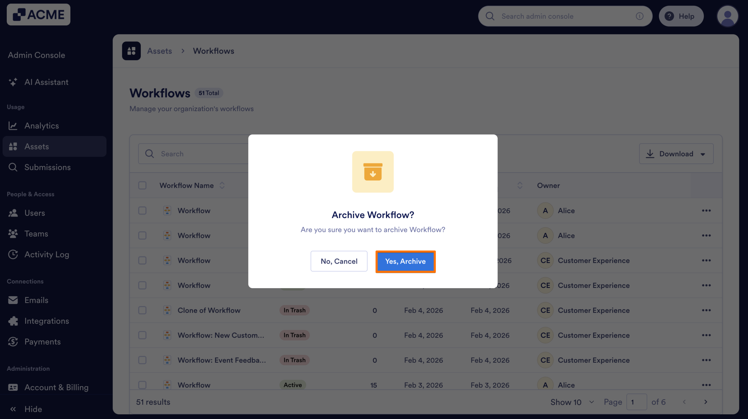 How to Archive or Unarchive Workflows in Your Organization from the Admin Console Image-3