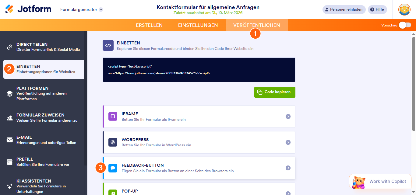So betten Sie Ihr Kartenformular als schwebenden Feedback-Button ein Image-1