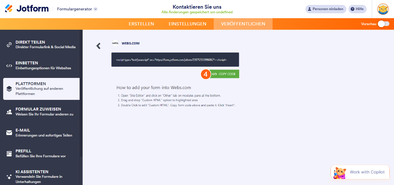 Hinzufügen eines Formulars zu Webs