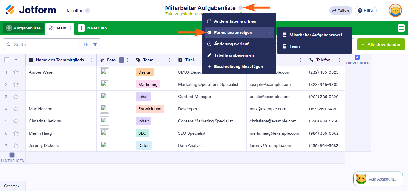 So können Sie Formulare aus Jotform Tabellen anzeigen, zuweisen und bearbeiten Image-4