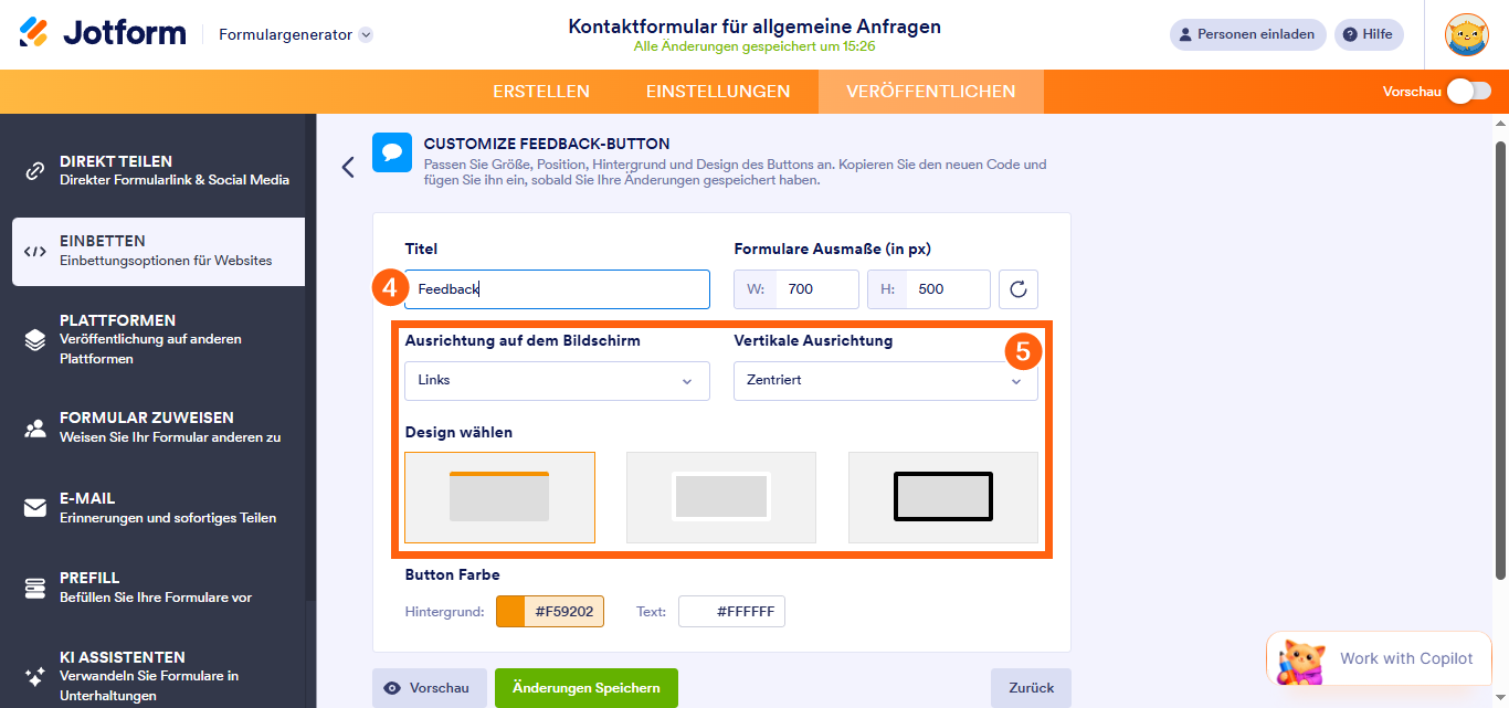 So betten Sie Ihr Kartenformular als schwebenden Feedback-Button ein Image-2