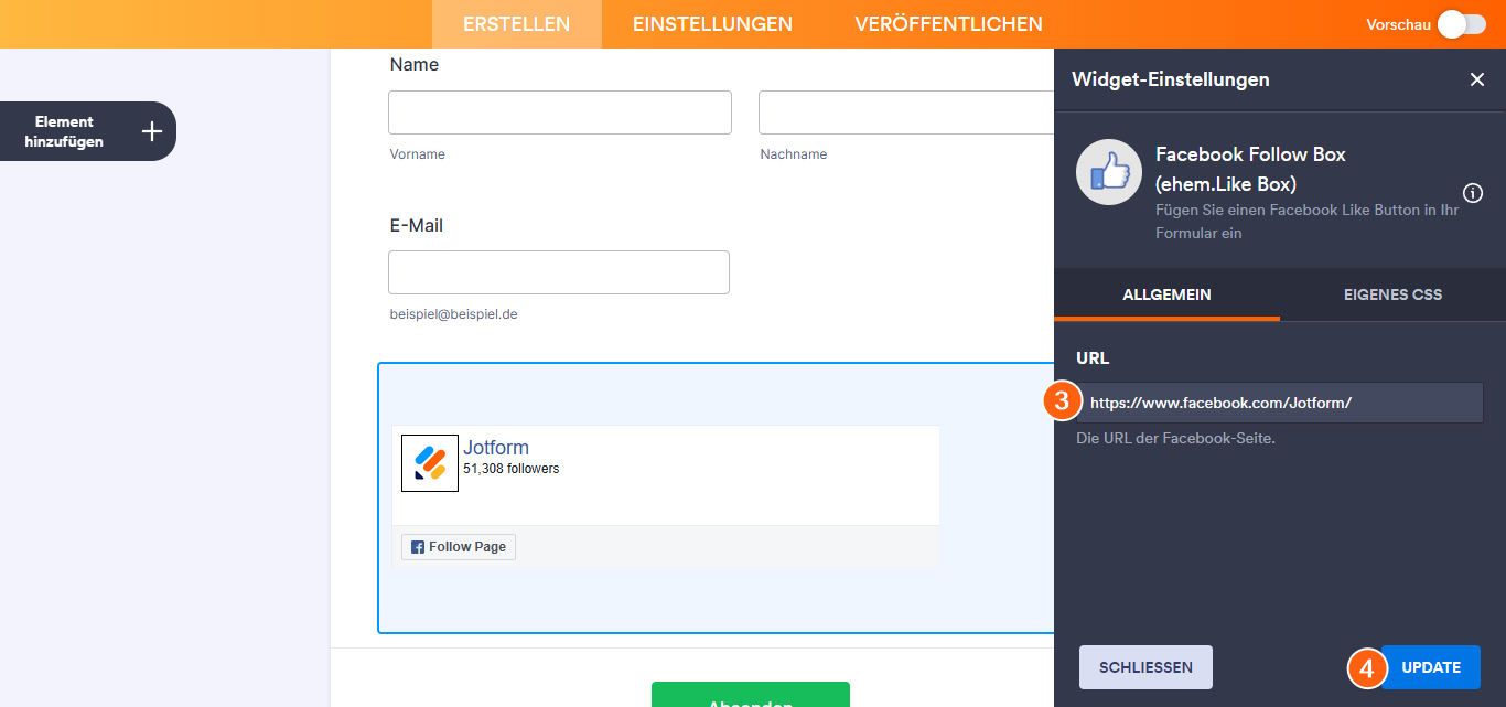 Hinzufügen des Facebook-Folgen-Widgets zu Ihrem Formular Image-3