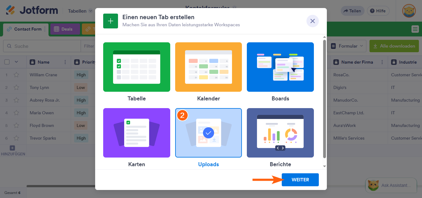 So fügen Sie eine Upload-Ansicht in Jotform Tabellen hinzu Image-3