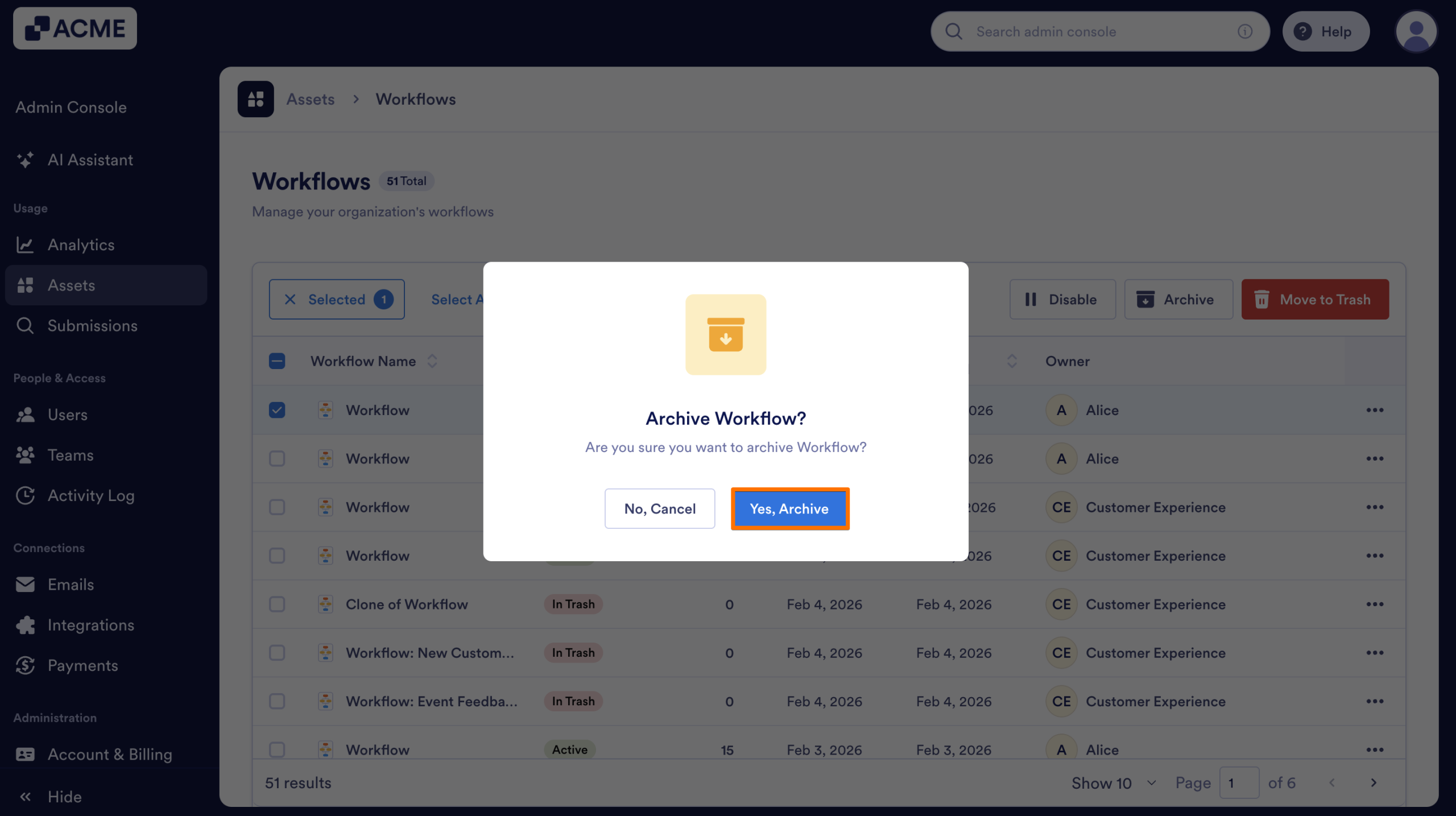 How to Archive or Unarchive Workflows in Your Organization from the Admin Console Image-5