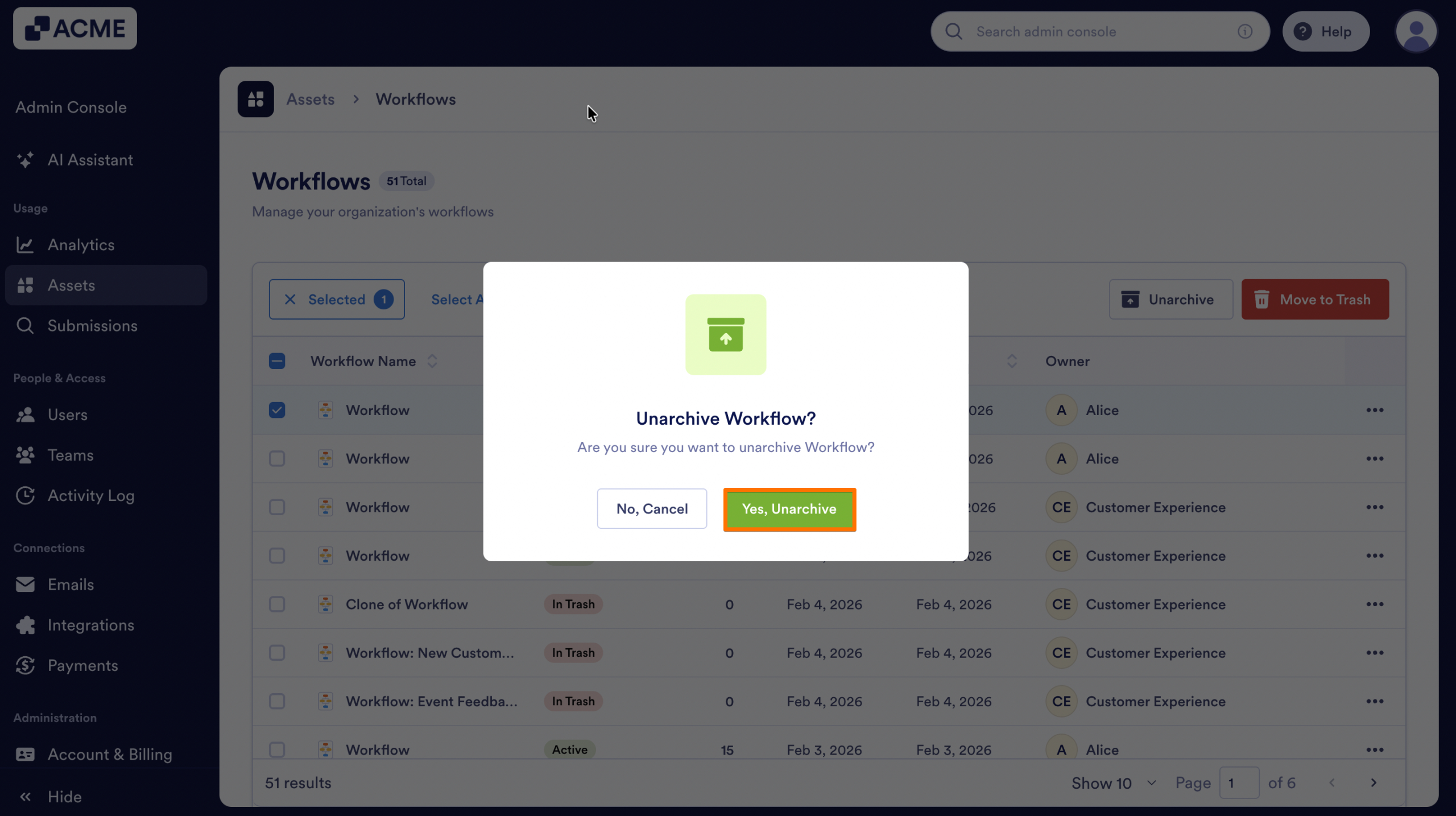 How to Archive or Unarchive Workflows in Your Organization from the Admin Console Image-9