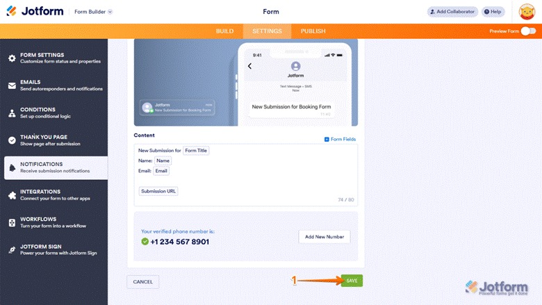 Jotform Form Builder Notification Settings