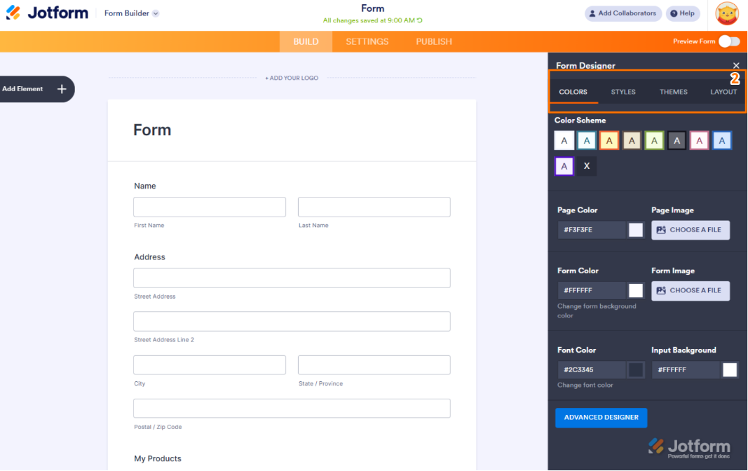 Jotform form builder interface showing fields being added and customized for creating a form from scratch