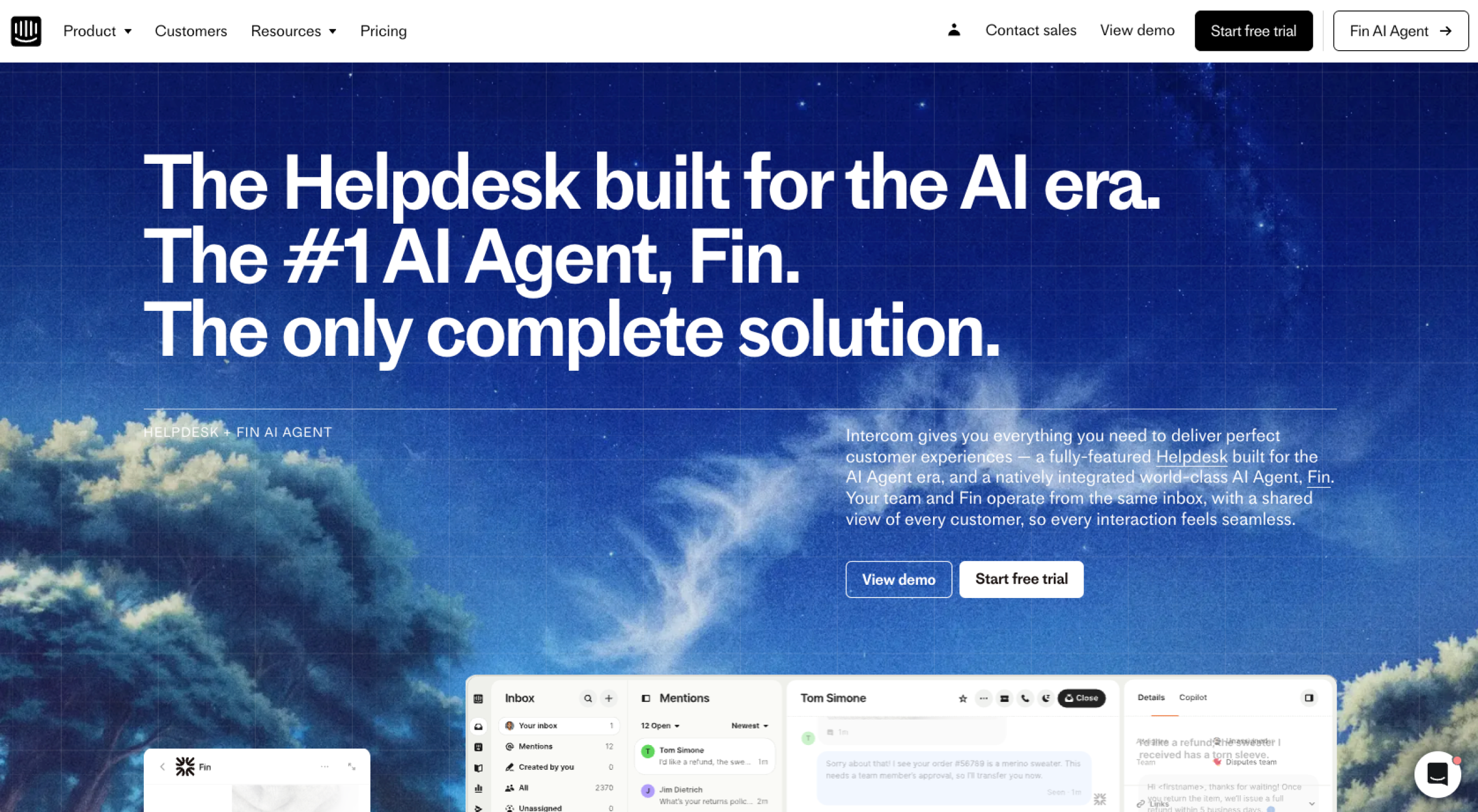 Intercom Helpdesk + Fin AI Agent Landing Page