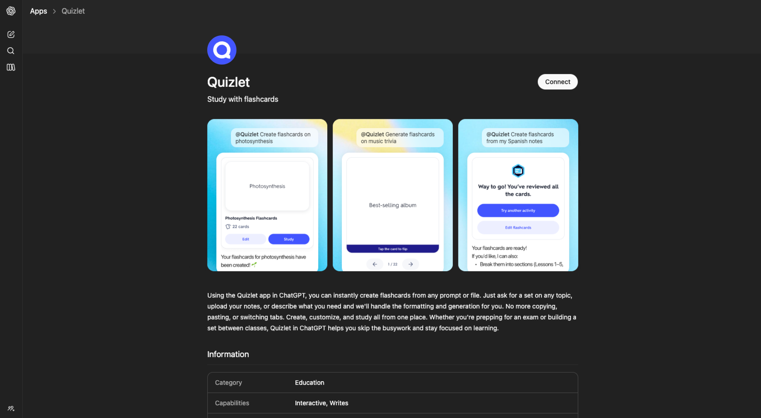 Quizlet ChatGPT App