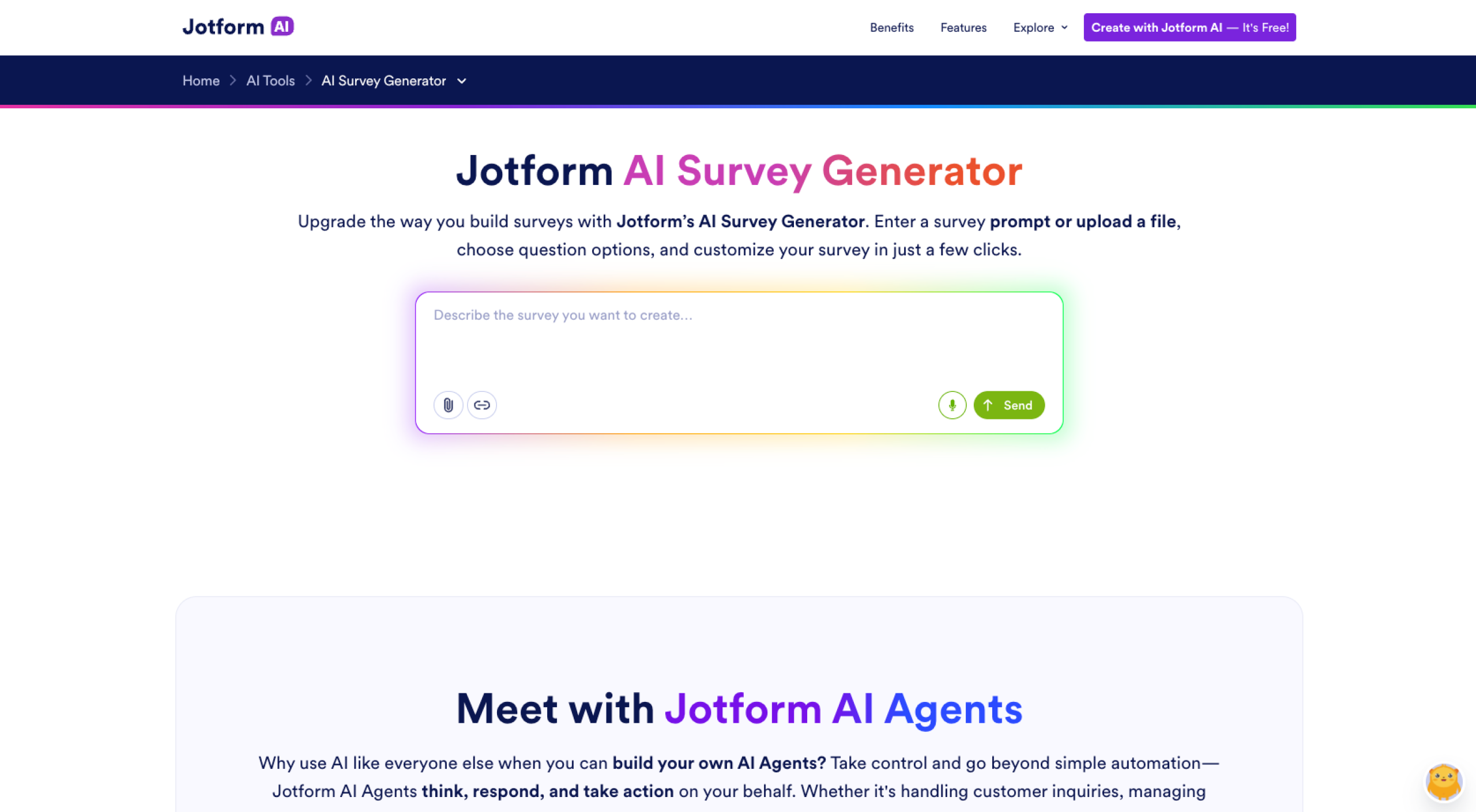 Jotform AI Survey Generator Landing Page