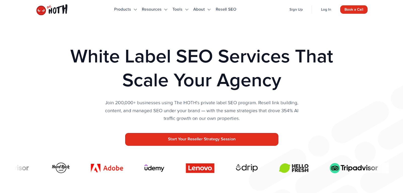 The HOTH website with the words: "White Label SEO Services That Scale Your Agency"