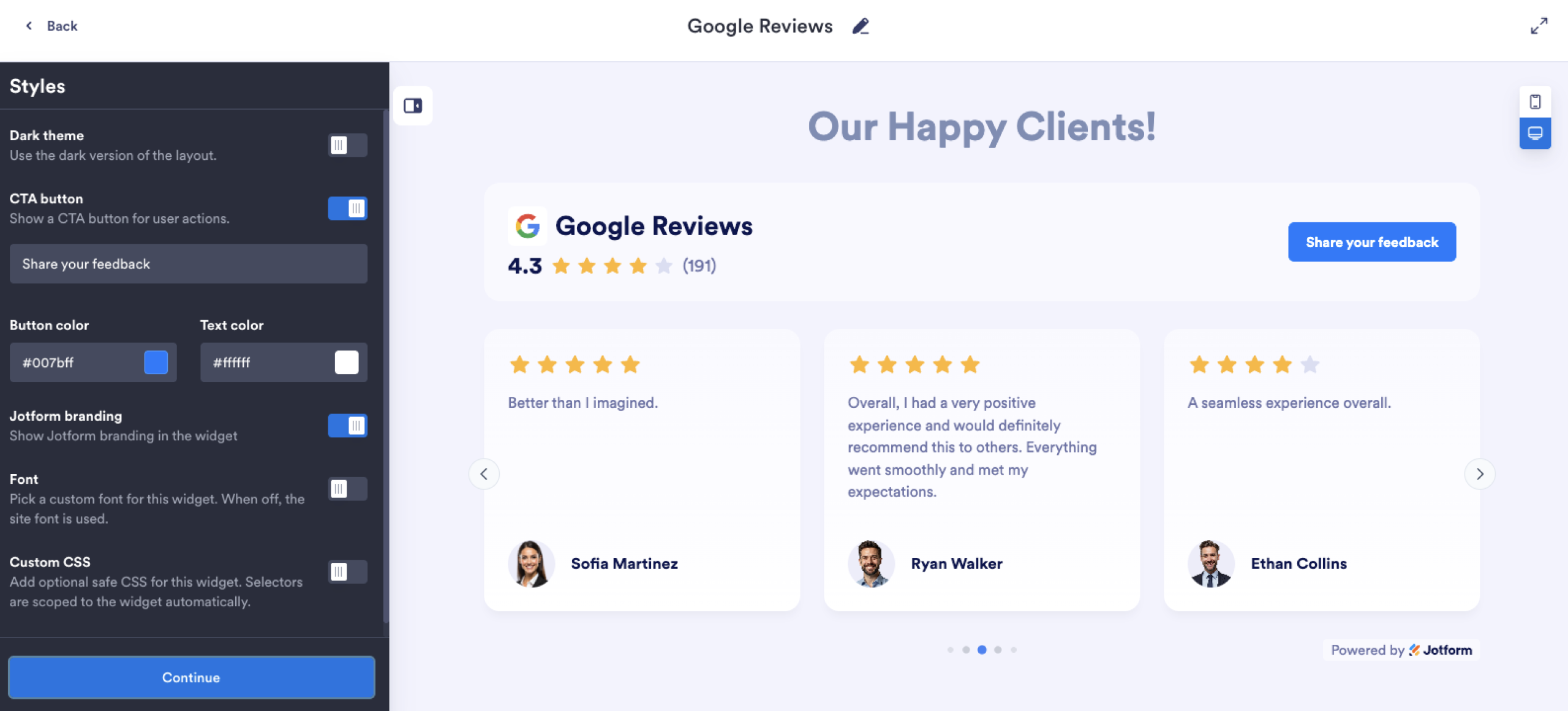 Jotform Website Widgets Google Reviews Widget
