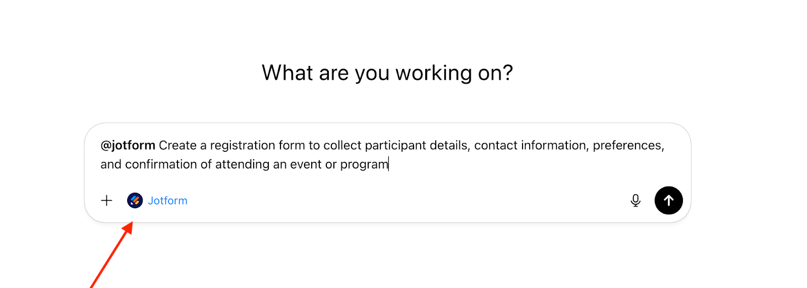 ChatGPT interface showing the prompt box with the Jotform app connected