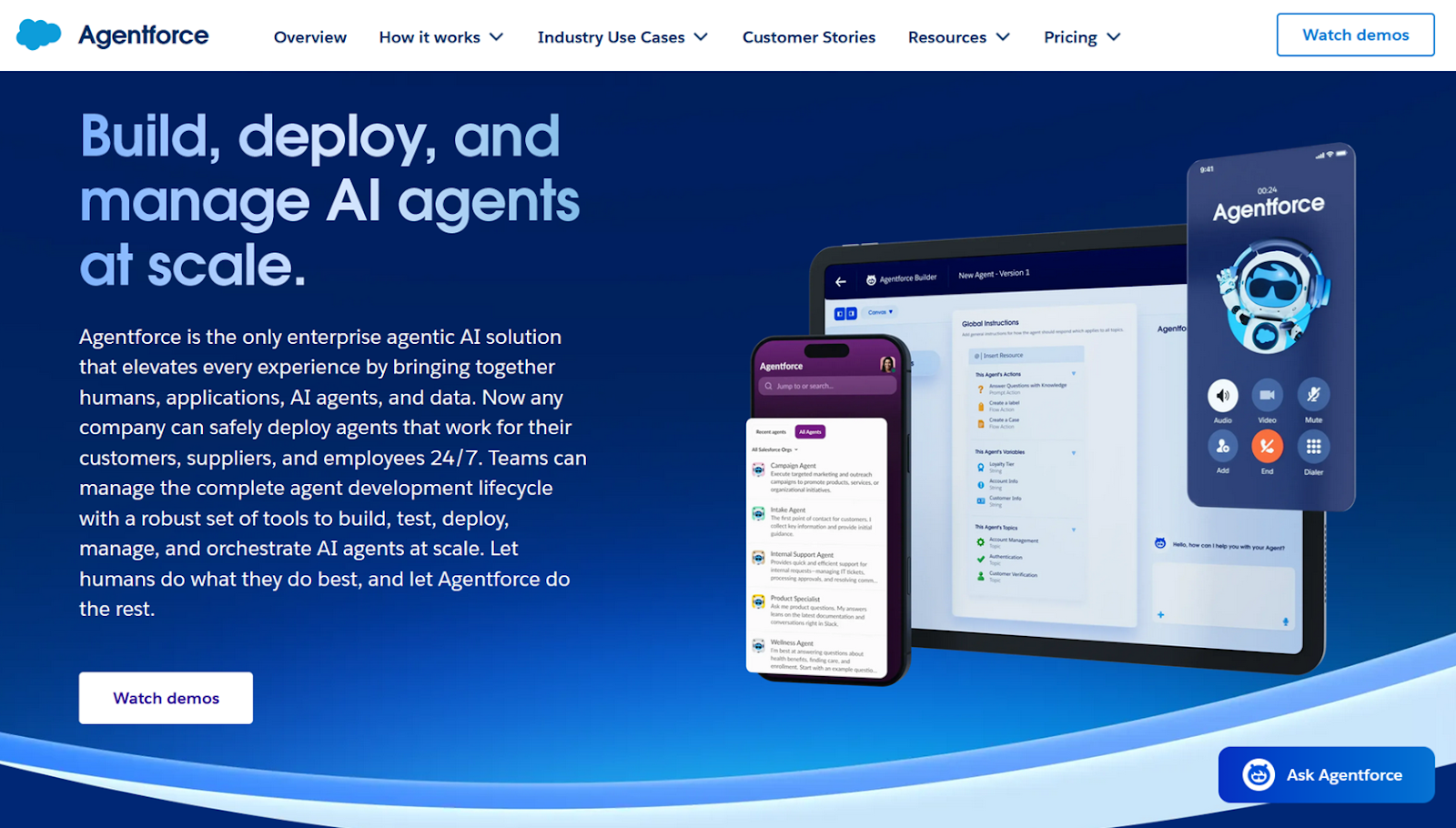 Screenshot of the Salesforce homepage, featuring a platform overview and clickable link to watch demos
