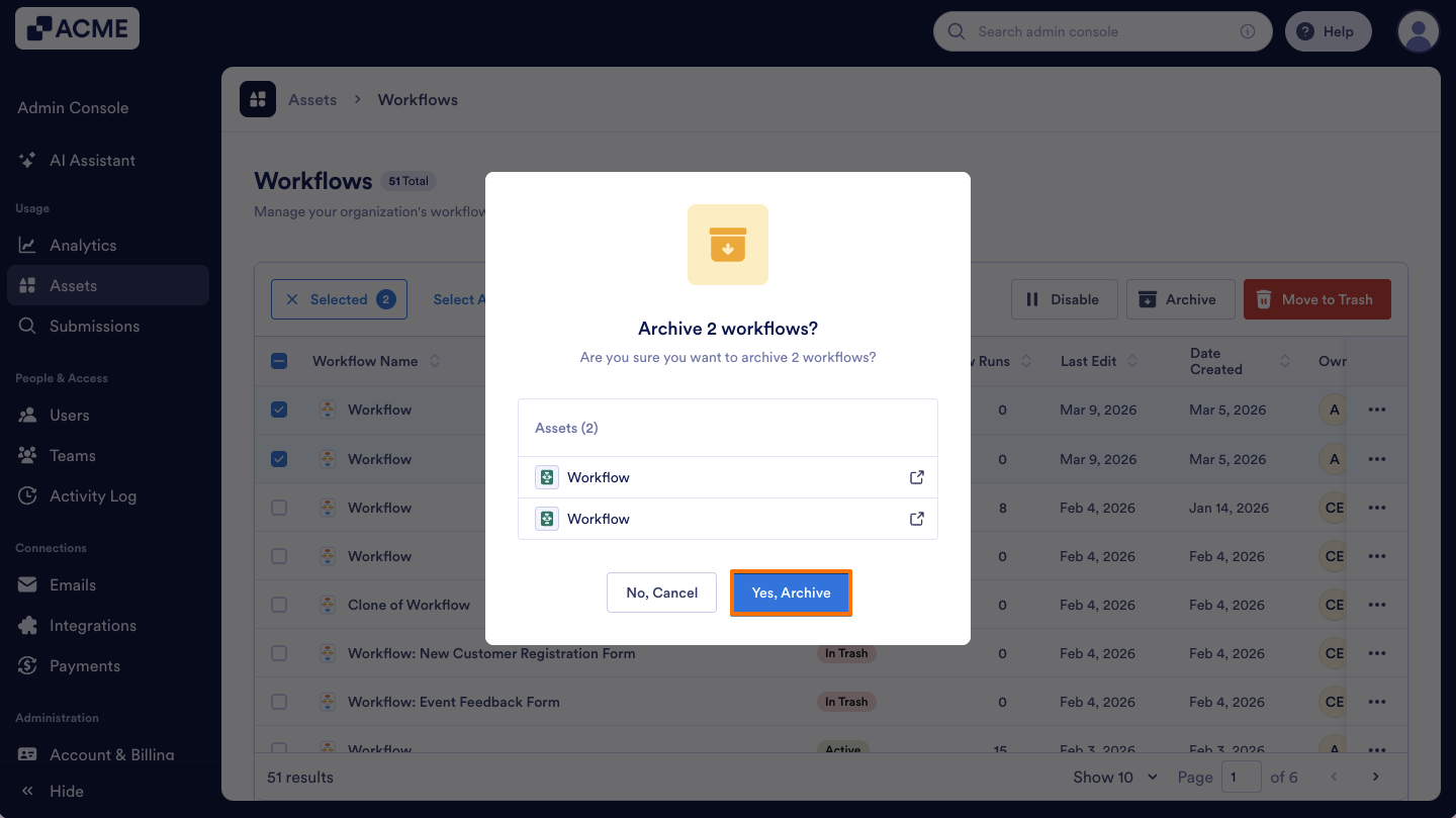 How to Archive or Unarchive Workflows in Your Organization from the Admin Console Image-11
