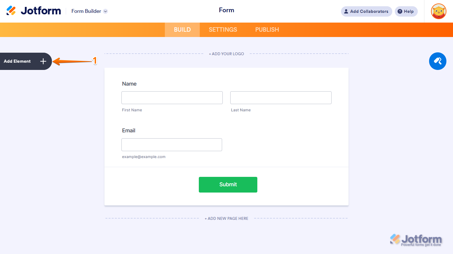 Add Element in the Jotform Form Builder