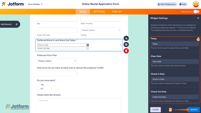 How to Add and Set Up the Check in Check Out Widget on Your Form