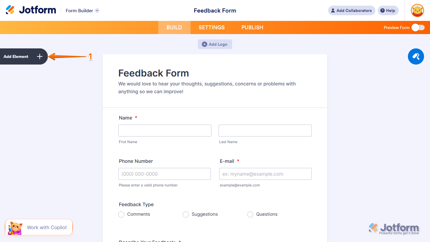 Add Element button in Jotform Form Builder