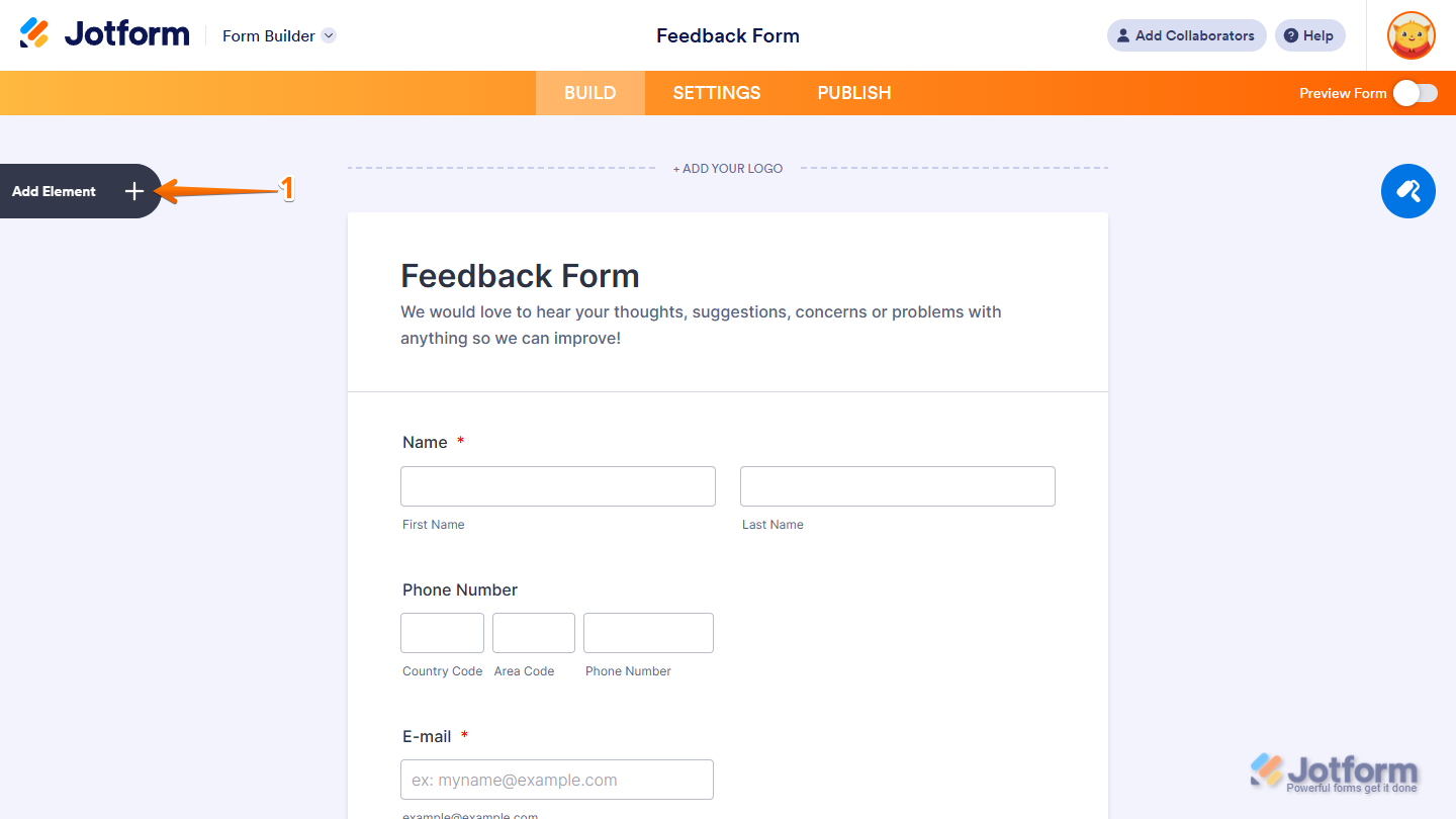Add Element button in Jotform Form Builder