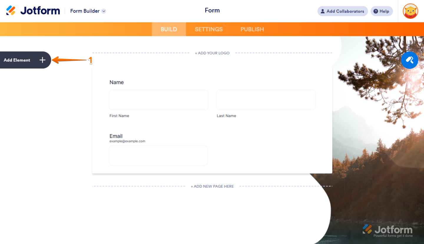 Add Element in the Jotform Form Builder