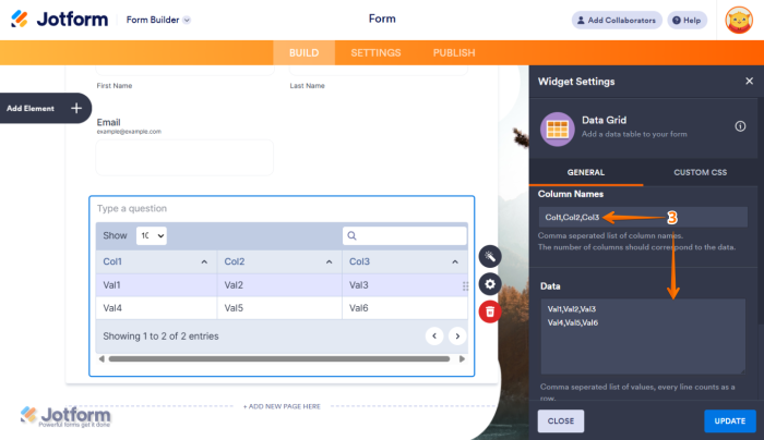 How to Add and Set Up the Data Grid Widget on Your Form